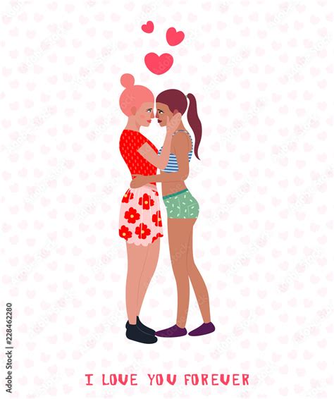 vector illustration lesbian couple cartoon character woman lesbian love card lesbian wife and