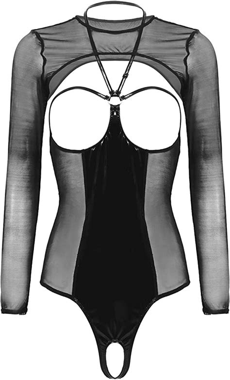 Tiaobug Womens Halter Hollow Out Leotard Lace Up Teddy