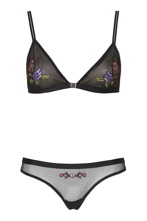 Photo 1 Of Floral Embroidered Triangle Bra And Thong Lingerie Cute