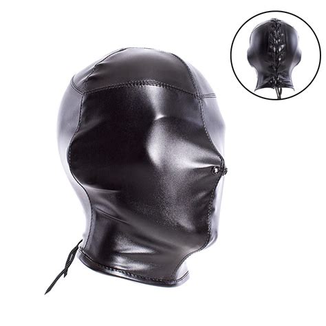 Bdsm Bondage Hood Mask Zipper Closed Gimp Hood Pu Leather Blackout Mask Blindfoldhalloween