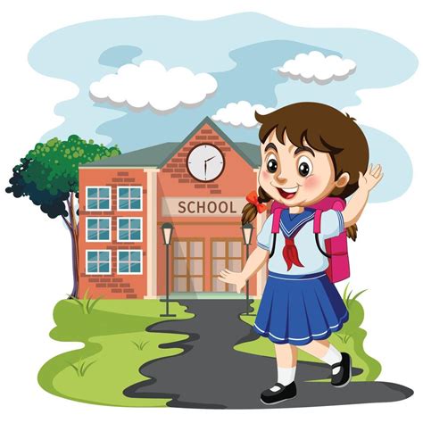 Cute Cartoon Girl Going To School With Her Backpack Vector Illustration