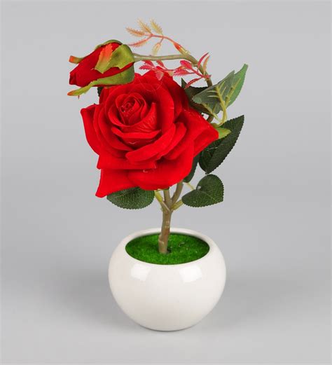 buy deep pink porcelain artificial flowers pot with rose flower by ss silverware online
