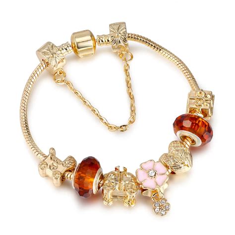 Charm Pandora Bracelets And Bangles For Women Gold Color Crystal Beads