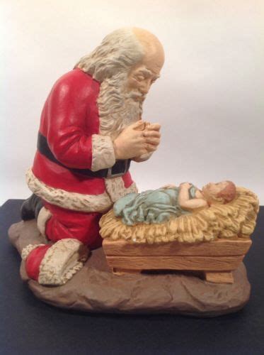 1976 R P Gauer Kneeling Santa Claus At Baby Jesus Manger Nativity
