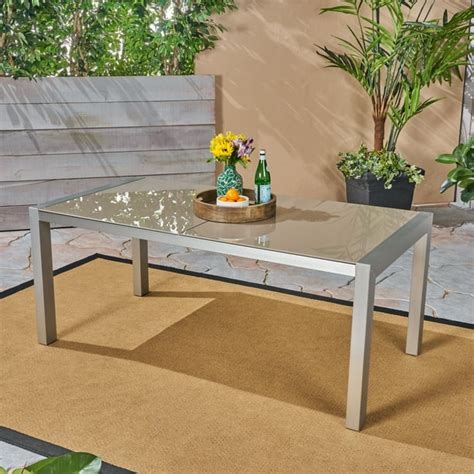 Crane Outdoor Tempered Glass Dining Table With Aluminum Frame Silver