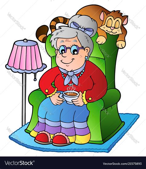 Cartoon Grandma Sitting In Armchair Royalty Free Vector