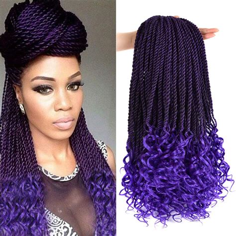 Buy Inch Senegalese Twist Crochet Hair With Curly Ends Purple Prelooped Goddess Box Braids