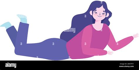 Young Woman Lying On Floor Posing Character Isolated Icon Design Vector Illustration Stock