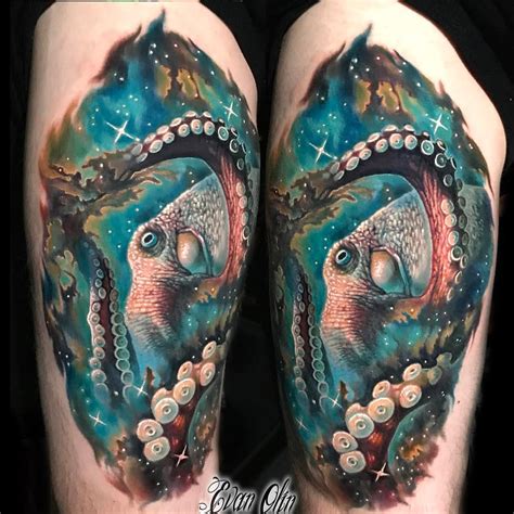 Space Octopus Mens Leg Piece Best Tattoo Design Ideas