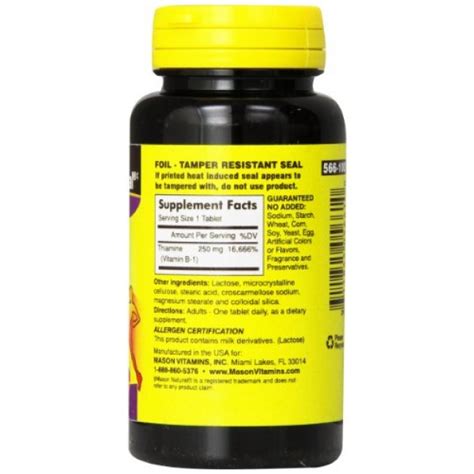 Mason Vitamins B 1 250Mg Thiamine Tablets 100 Count Bottle