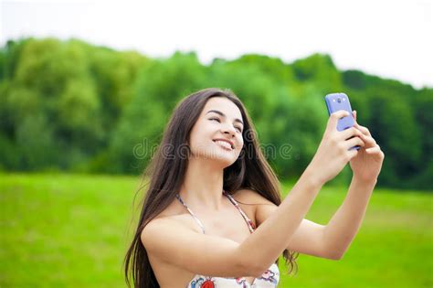 Happy Beautiful Girl Photographed Cell Phone Summer Pa Photos Free