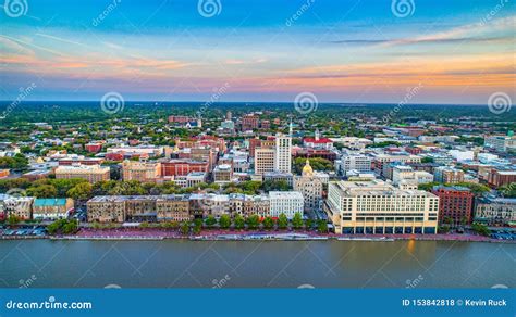 Downtown Savannah Georgia Skyline Aerial Stock Photo Image Of