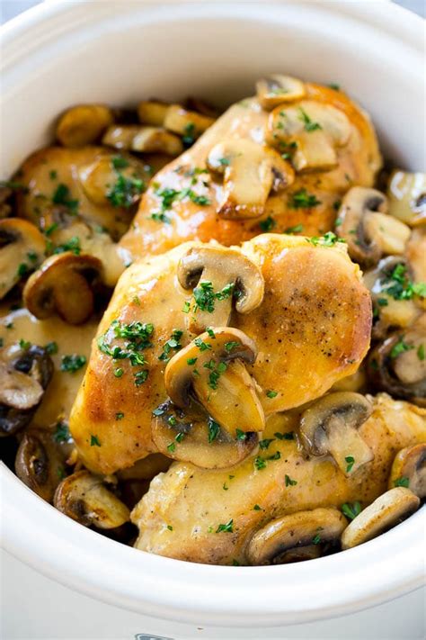 When using chicken, if a recipe has chicken thighs and you don't like them, simply substitute for chicken breast and the recipe will work perfectly. slow cooker chicken thighs cream of mushroom soup