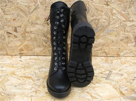 Lace Up Black Leather Combat Boots With Fur For Women By Viffi