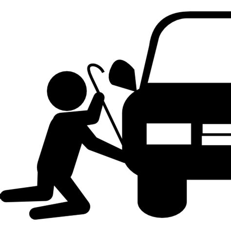 ladrón silueta tratando de robar la pieza del coche icono gratis