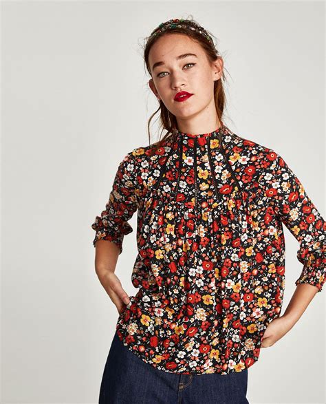 BlommÖnstrad Topp Skjortor Trf Zara Sverige Floral Print Tops