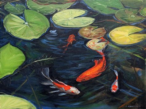 Koi Pond Water Lilies Painting By Christine Montague Pixels