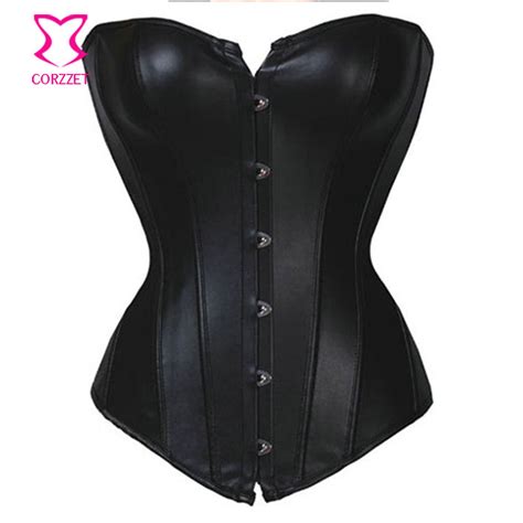 Sexy Waist Trainer Overbust Corsets And Bustiers Plus Size Corset Black Leather Bustier Tops