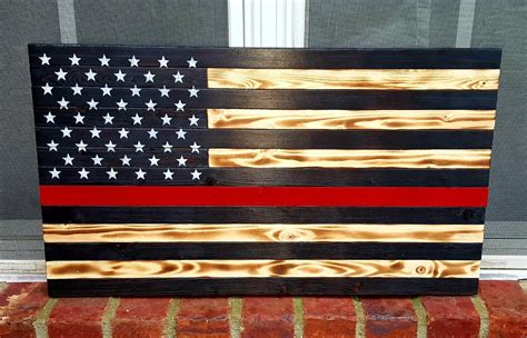 Thin Red Line Flag Firefighter Flag Wood Flag Wooden Flag