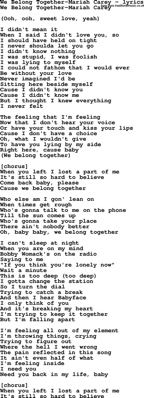 Check spelling or type a new query. Love Song Lyrics for:We Belong Together-Mariah Carey