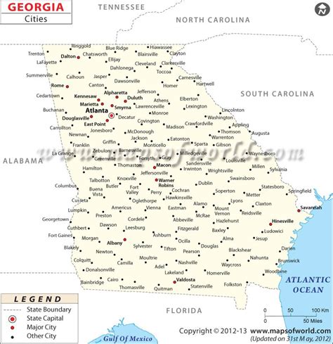 Georgia Cities Map Map Showing Major Cities And Towns In Georgia Usa