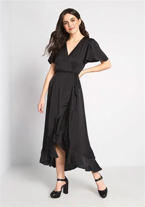 Modcloth Stunning Wonder Wrap Dress Black Modcloth Mod Cloth