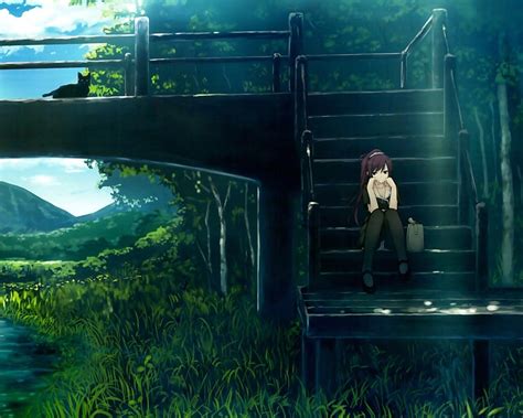 1280x1024 Wallpaper Monogatari Girl Landscape Anime Scenery Anime