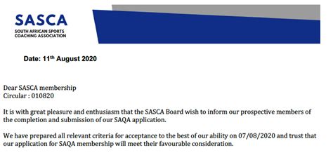 Sasca Message To Members South African Sports Coaching Association