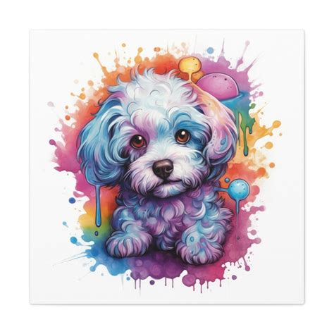 Tattoo Style Colorful Maltipoo Canvas Gallery Wrap Etsy