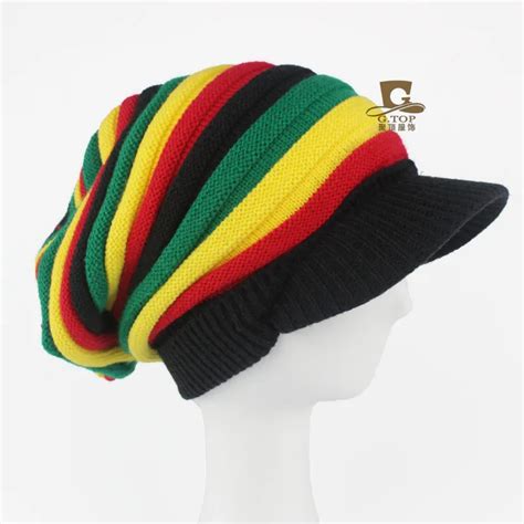 Jamaica Reggae Rasta Style Delux Visor Knit Beanie Kufi Hat Knitted Cap