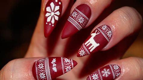 matte christmas sweater stiletto nails youtube