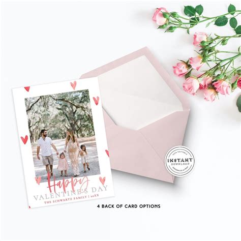 Watercolor Hearts Valentines Day Card Photo Card Template Etsy
