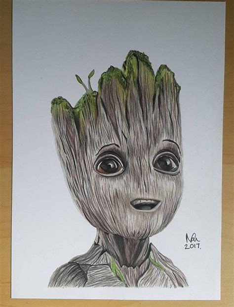 Original Drawing Baby Groot Guardians Of The Galaxy Marvel Drawings