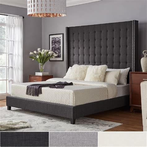 Marion Nailhead Wingback Tufted 84 Inch High Headboard Platform Bed By