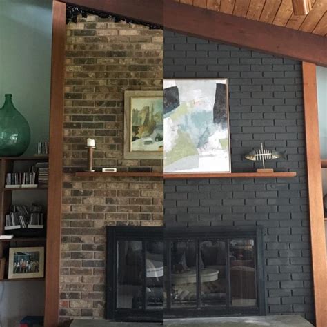 Before After A DIY Graphite Brick Fireplace Makeover Chalk Paint By Annie Sloan Ve In