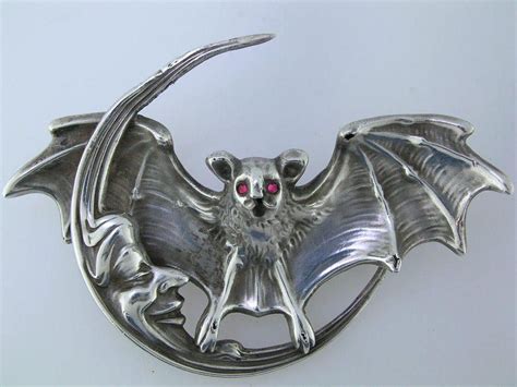 Rare Sterling Unger Brothers Pin Brooch Art Nouveau Bat Man On The Moon