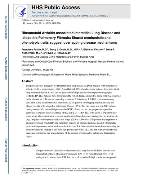 Pdf Rheumatoid Arthritis Associated Interstitial Lung Disease And