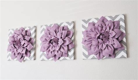 Wall Art Set Of Three Lilac Dahlia On Gray And White Chevron Etsy