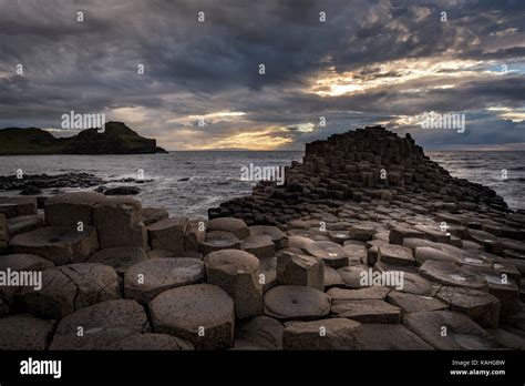 Basalt Columns By The Coast At Sunset Giants Causeway County Antrim