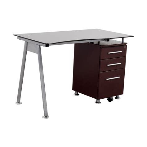 57 Off Glasstop Computer Desk With Drawers Tables