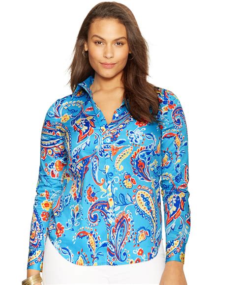 Lauren By Ralph Lauren Plus Size Paisley Print Shirt In Blue Lyst