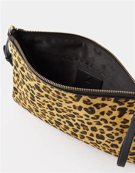 Carmela Leopard Clutch Bag Leather Bags Accessorize Uk