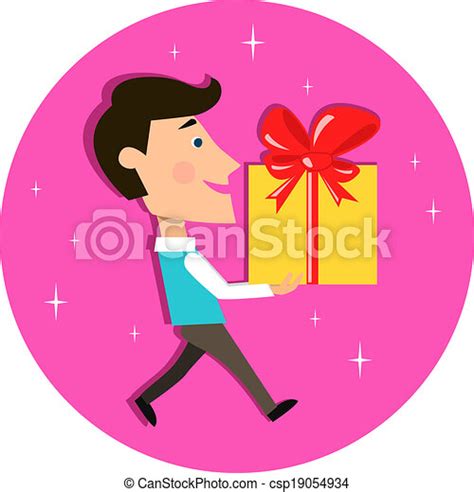 Young Man Carrying Present T Box Young Man Character Carrying