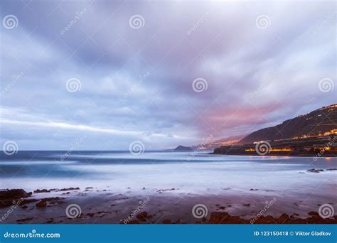 Beautiful Evening Seascape Panorama With Long Exposure Stock Photo