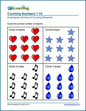 reading numbers  counting worksheets  learning