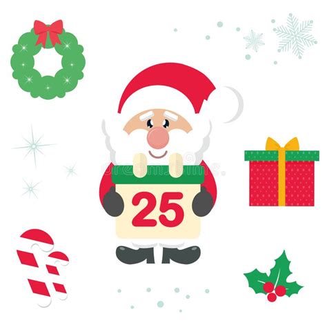 Cartoon Cute Santa Claus With Calendar Vector Cartoon Illustration