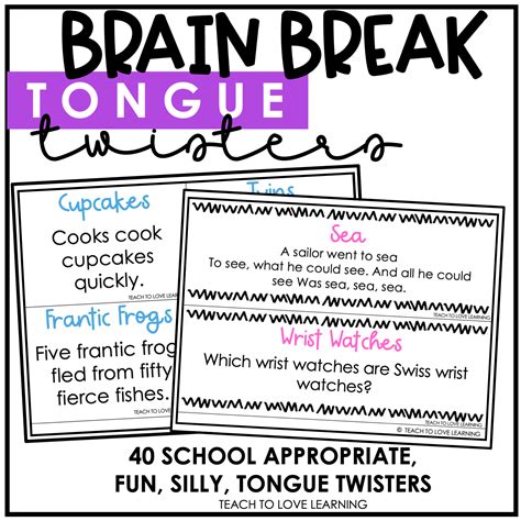 Brain Break Tongue Twisters Brain Breaks Tongue Twisters Classroom