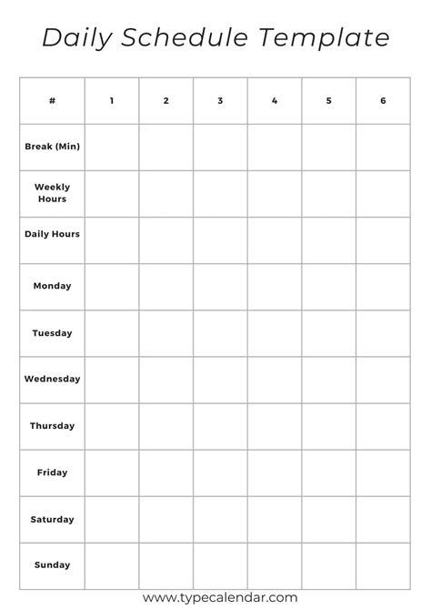 Free Printable Daily Work Schedule Templates Excel Pdf Word