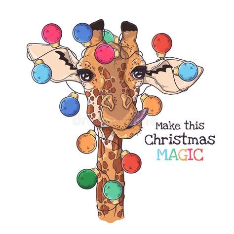 Cute Christmas Giraffe Head Cartoon Stock Illustration Illustration