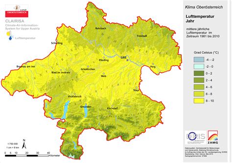 Geographische karte von österreich reliefmap of austria. Land Oberösterreich - Klima in Oberösterreich